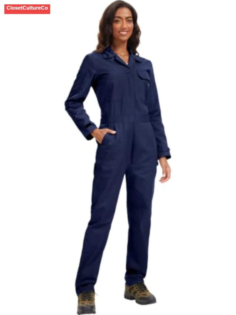 Women's Long Sleeve Cotton Twill Cargo Work Coveralls